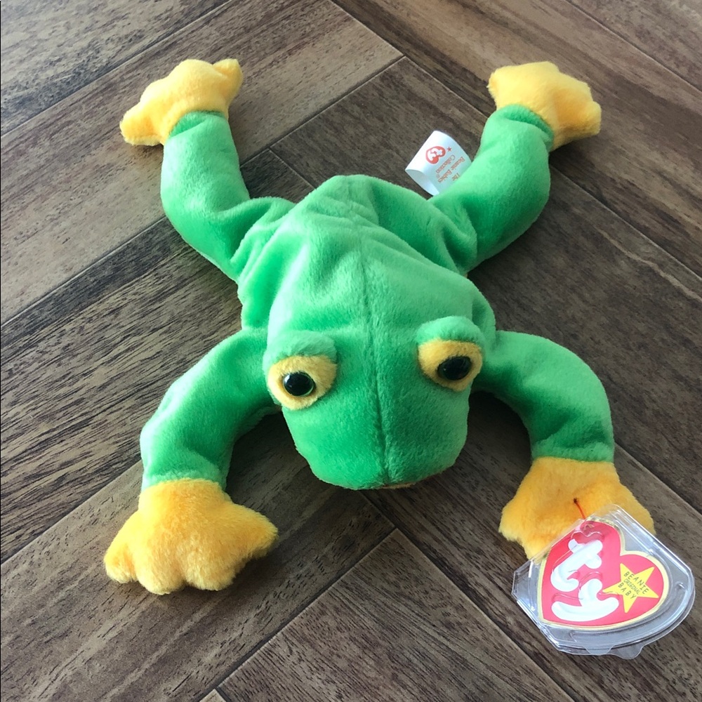 Ty Green and Yellow Frog Plush Toy